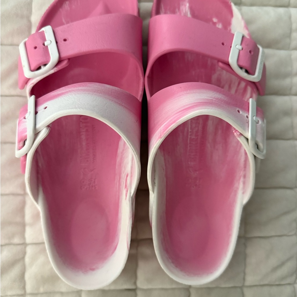 Birkenstock Pink and White Sandals